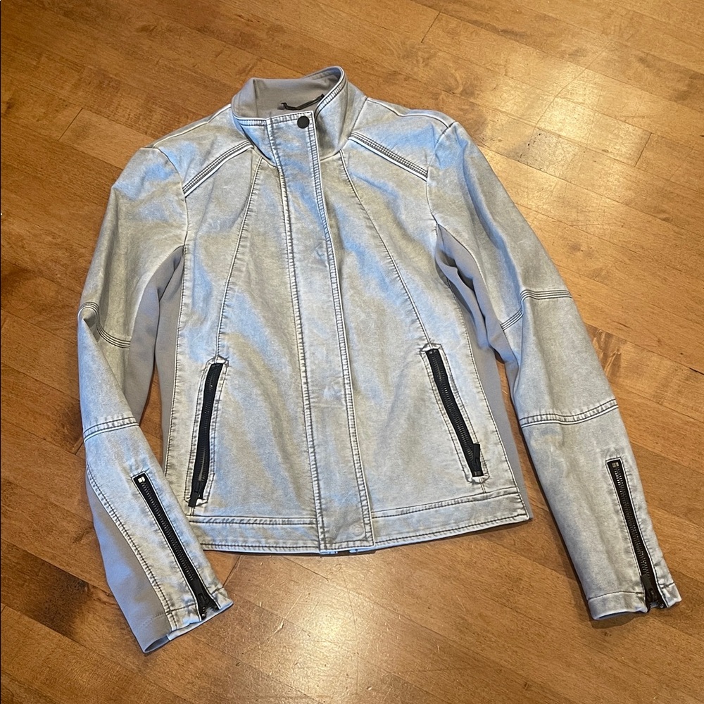 Express gray white faux Leather Jacket small NEW without tags